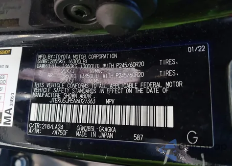 2022 Toyota 4Runner Limited from USA, damaged, VIN JTEKU5JR5N6027363